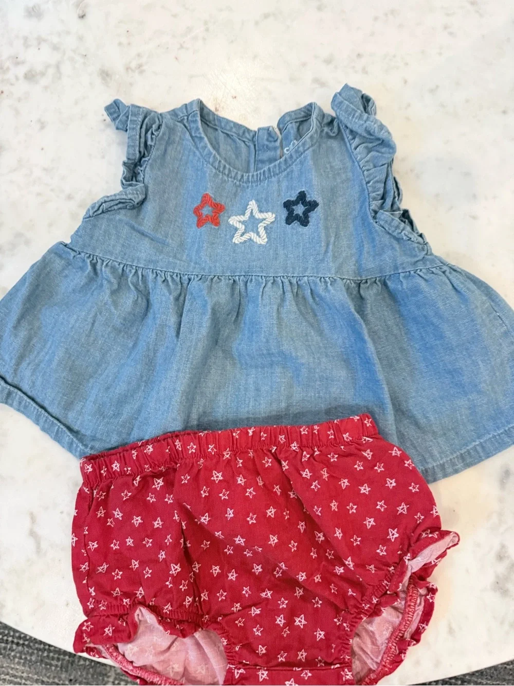 Carter's Blue Chambray Top with Red Star-Print Diaper Cover